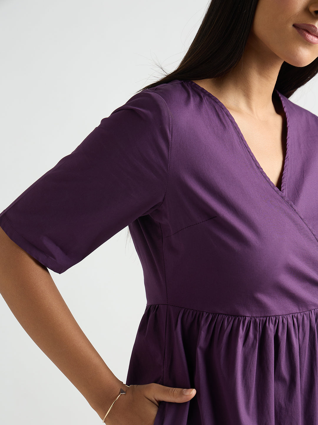 Deep Purple Poplin Tiered Maxi Dress