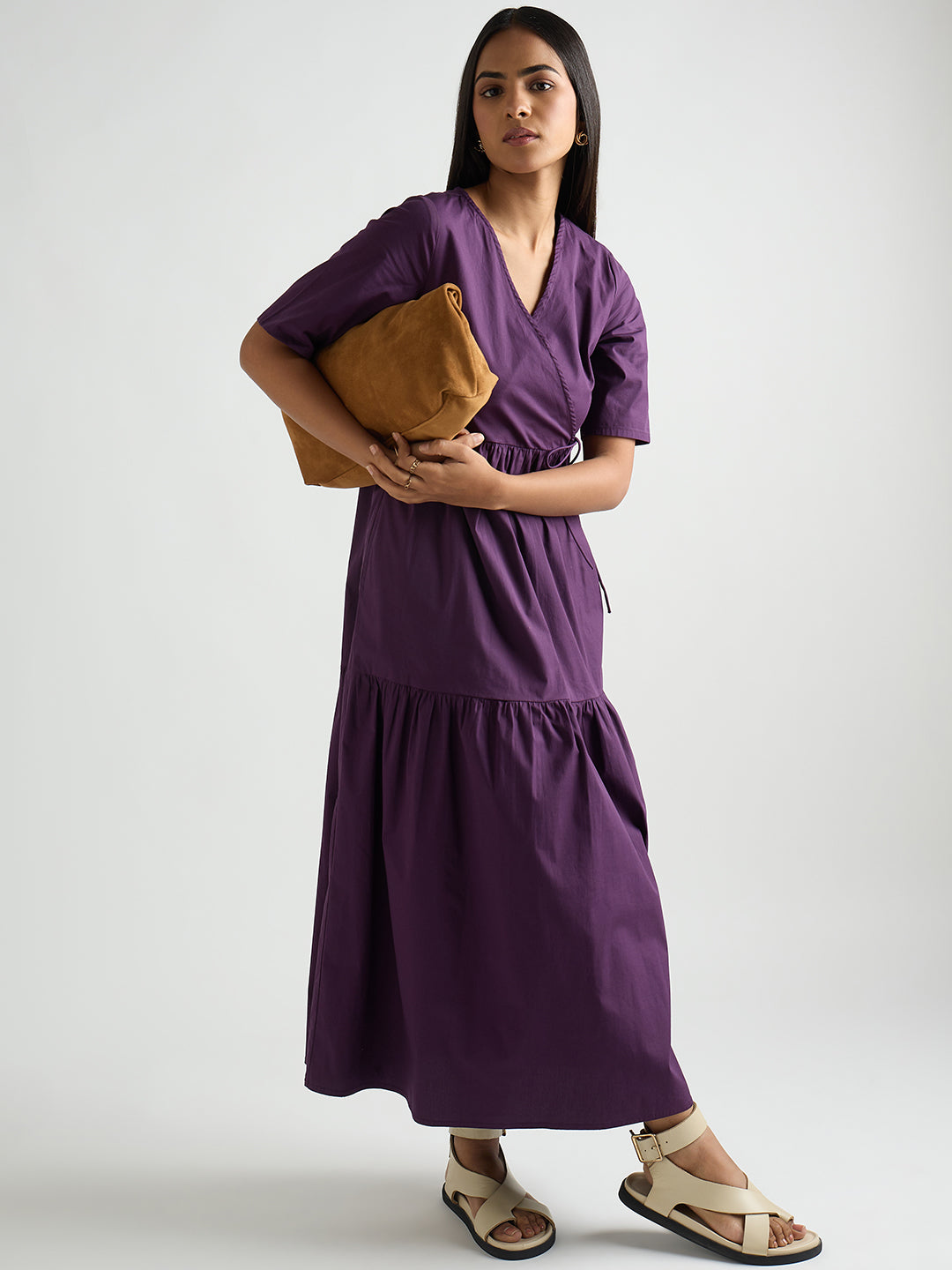 Deep Purple Poplin Tiered Maxi Dress