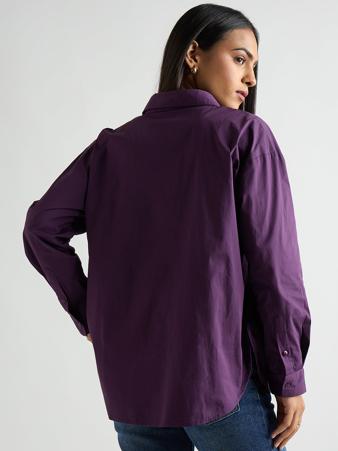 Deep Purple Poplin Pleated Shirt