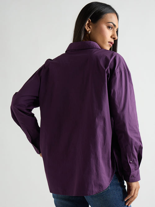 Deep Purple Poplin Pleated Shirt