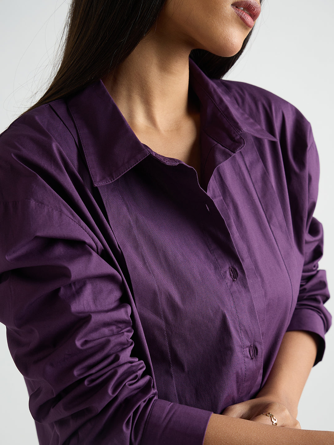 Deep Purple Poplin Pleated Shirt