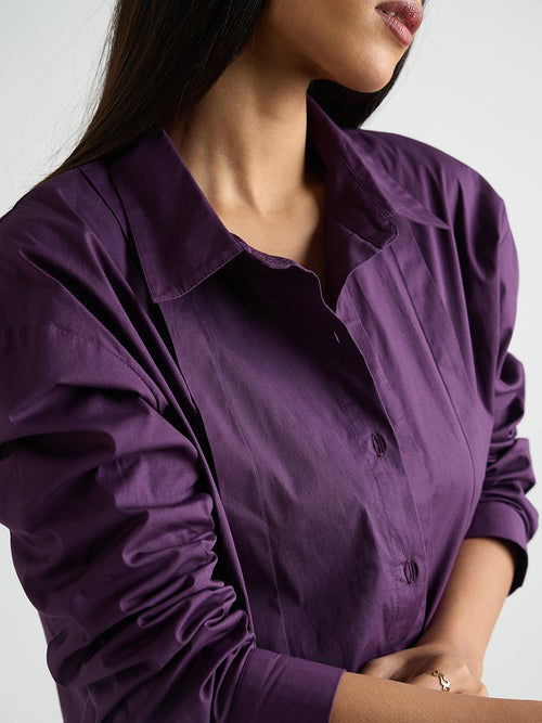 Deep Purple Poplin Pleated Shirt
