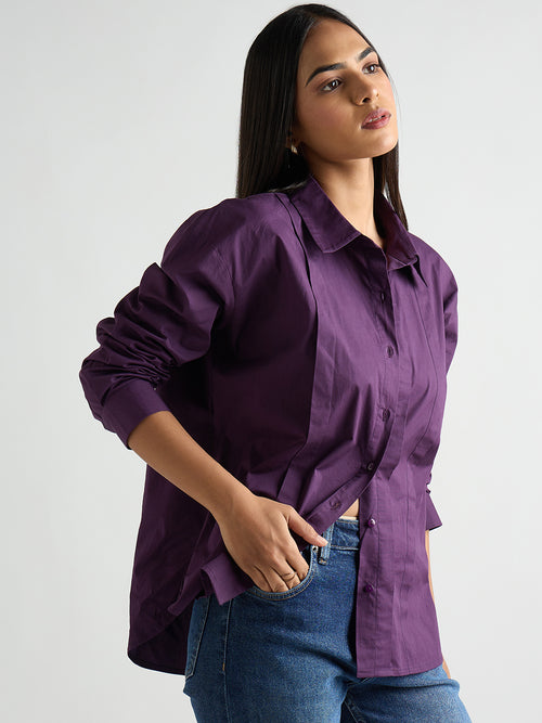 Deep Purple Poplin Pleated Shirt