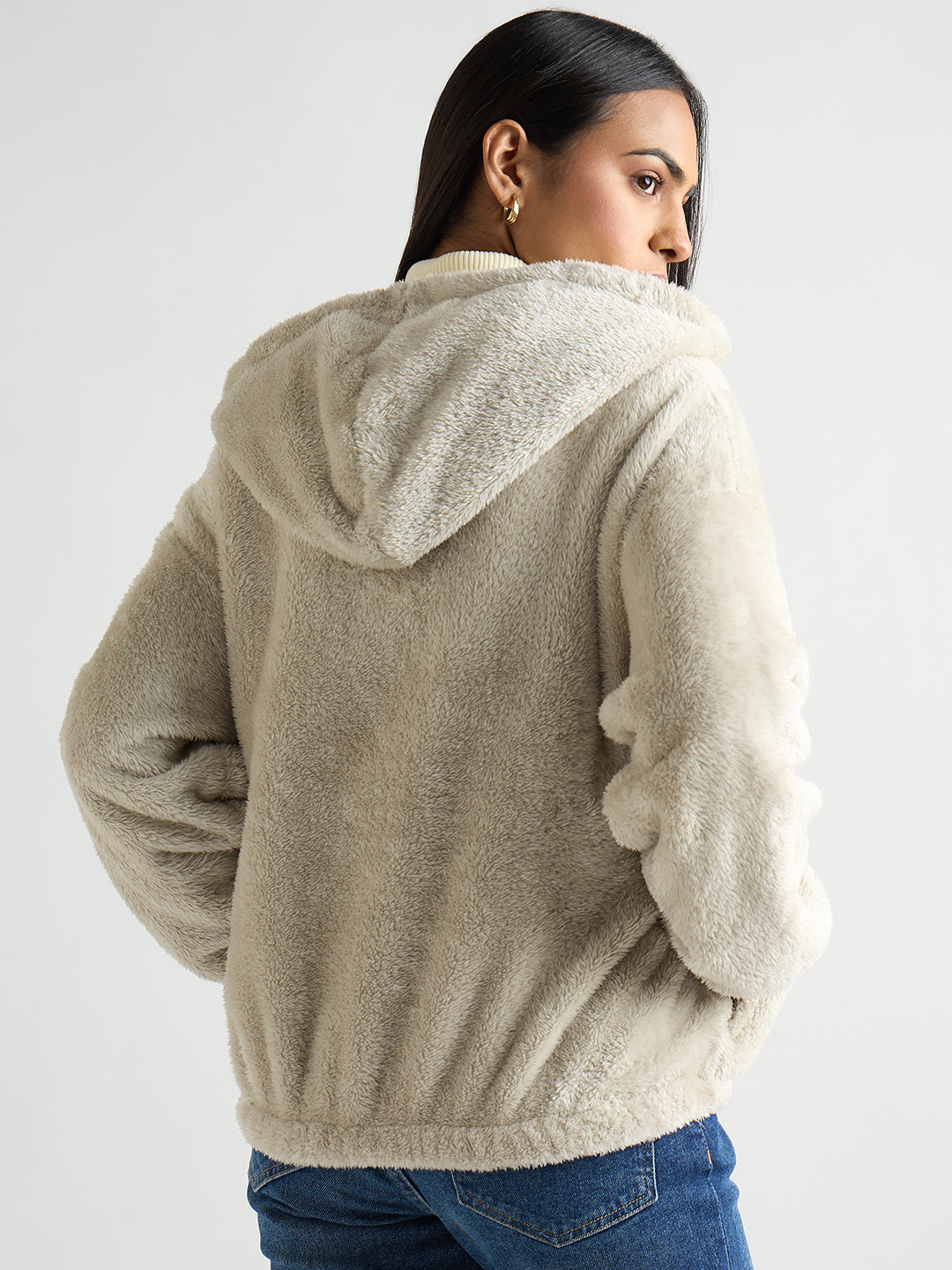 Light Grey Zip-Up Fur Hoodie