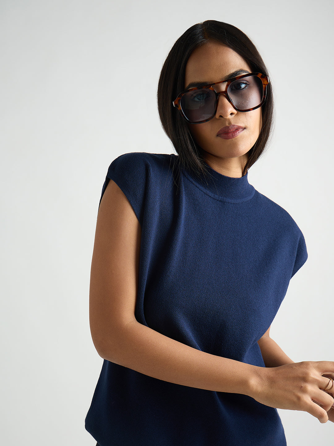 Navy High Neck Sweater Vest