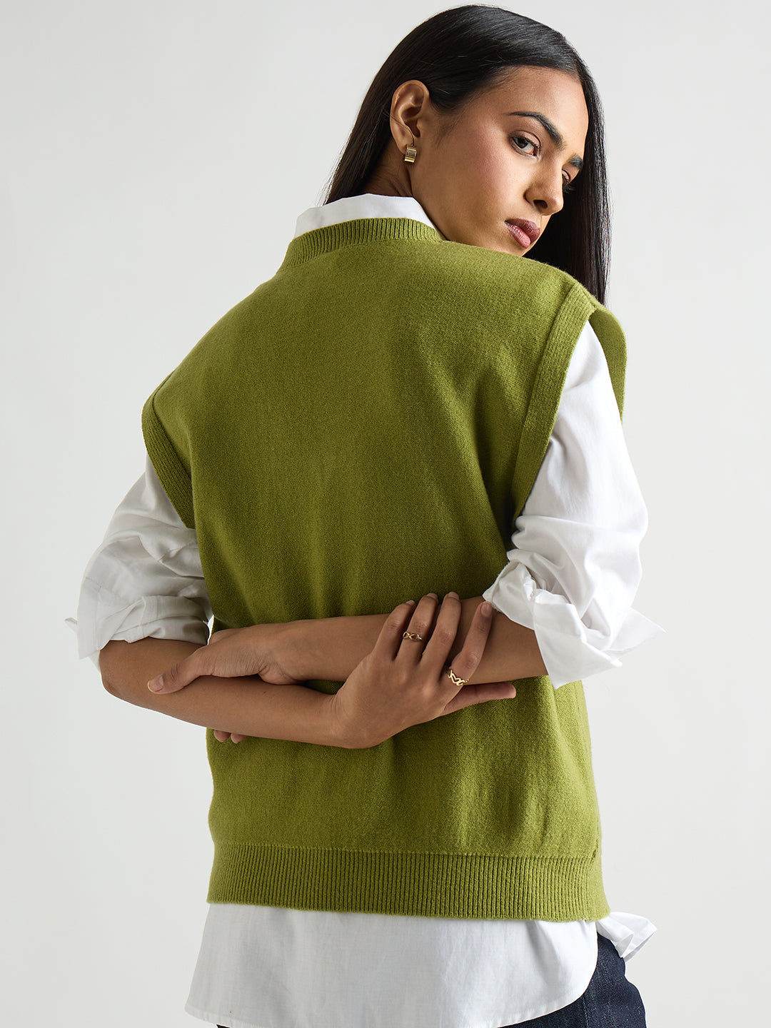 Citrine Green Cable Knit Sweater Vest
