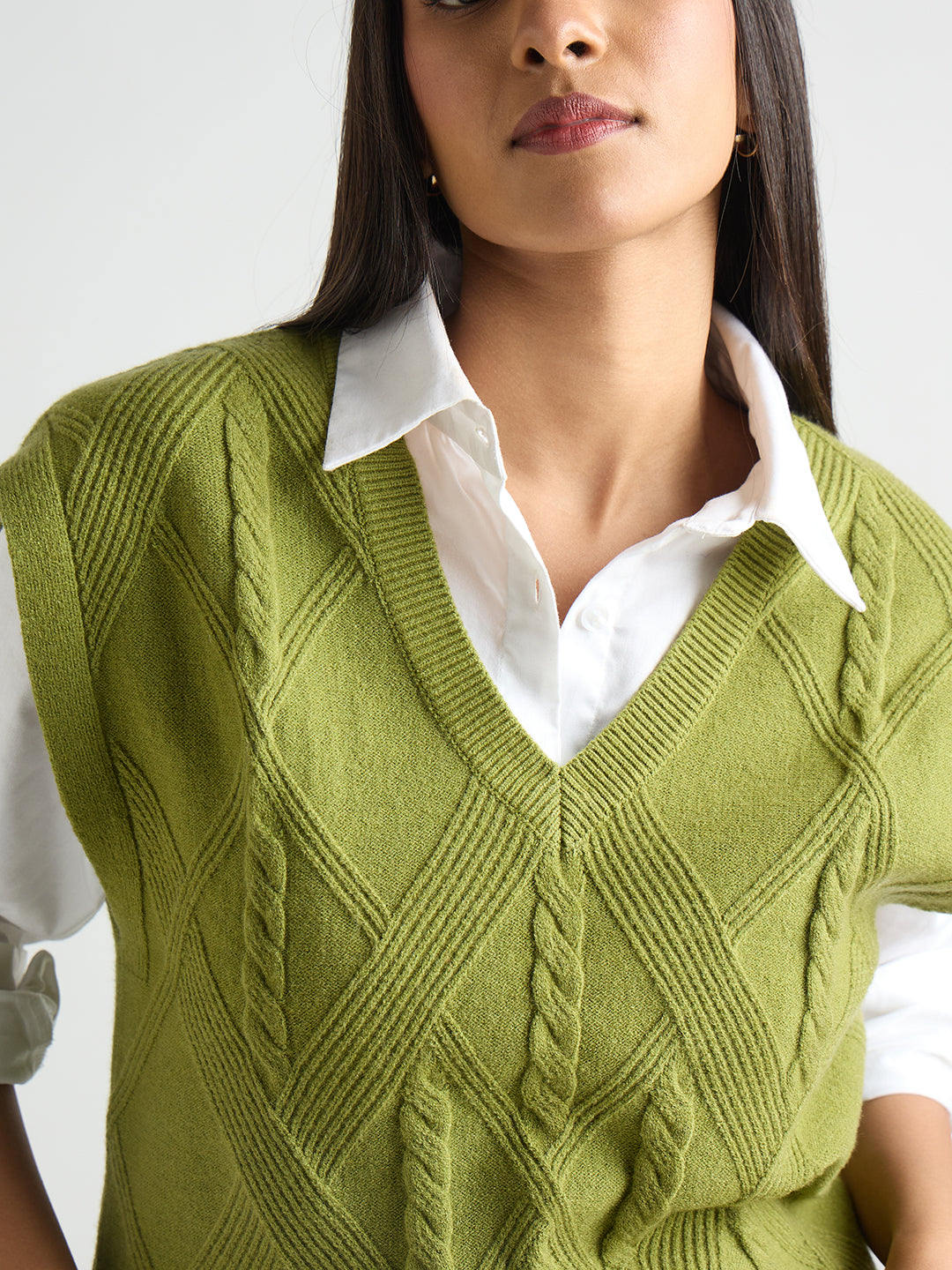 Citrine Green Cable Knit Sweater Vest