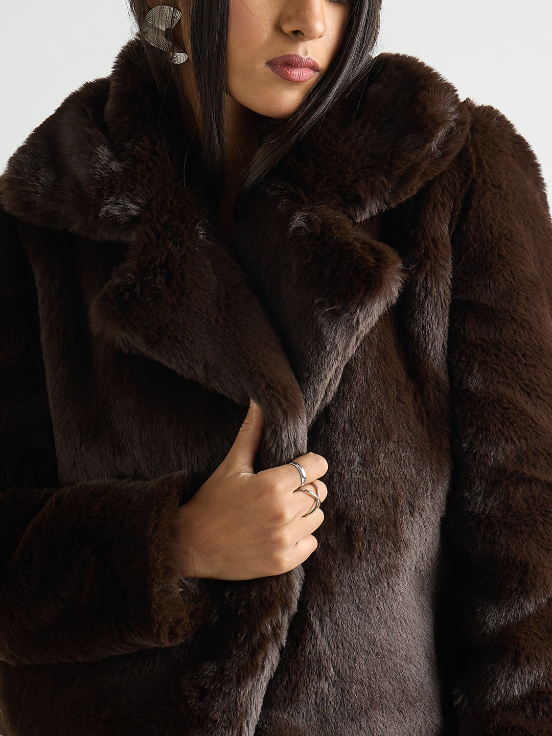 Coffee Brown Faux Fur Coat