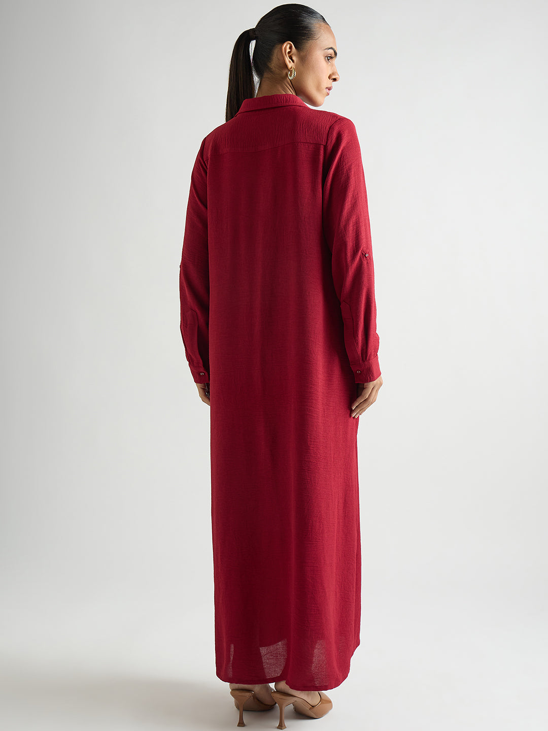 Deep Red Shirt Maxi Dress