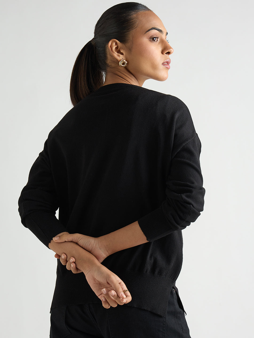 Black Pintuck Detail Sweater