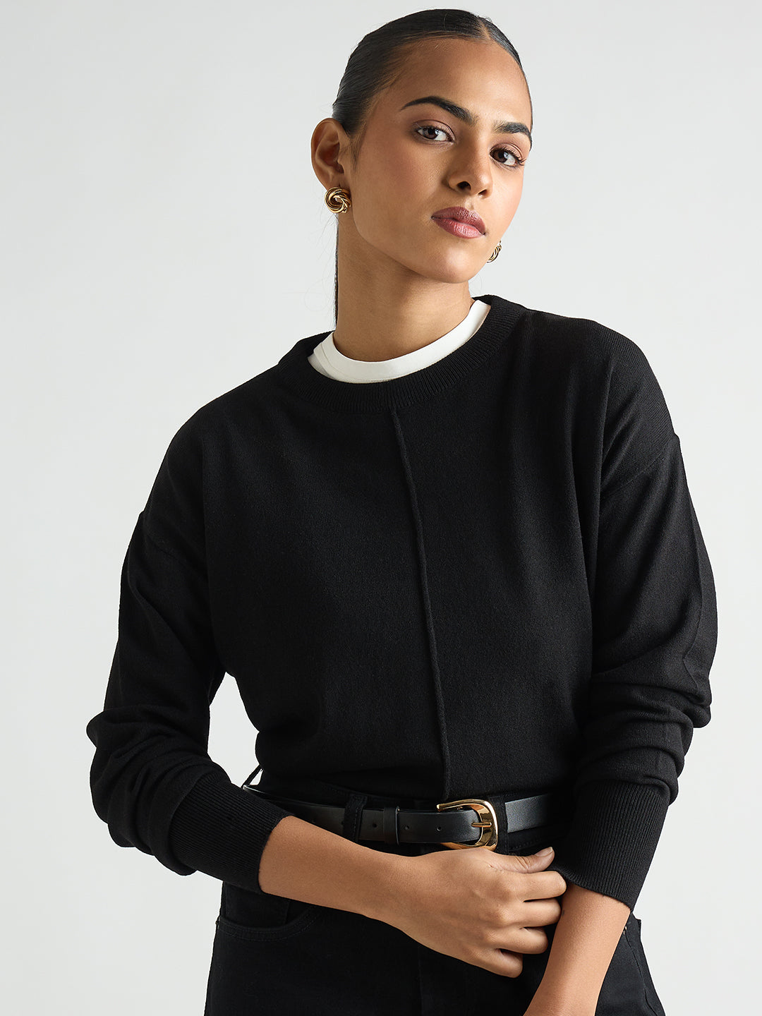 Black Pintuck Detail Sweater