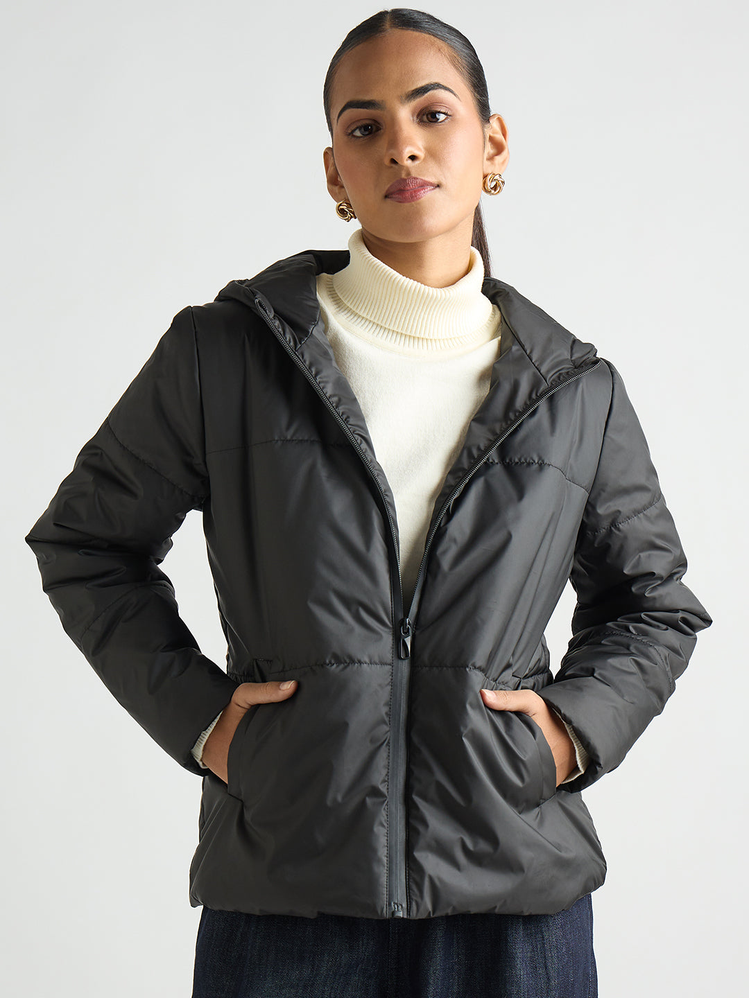 Black Hooded Puffer Jacket
