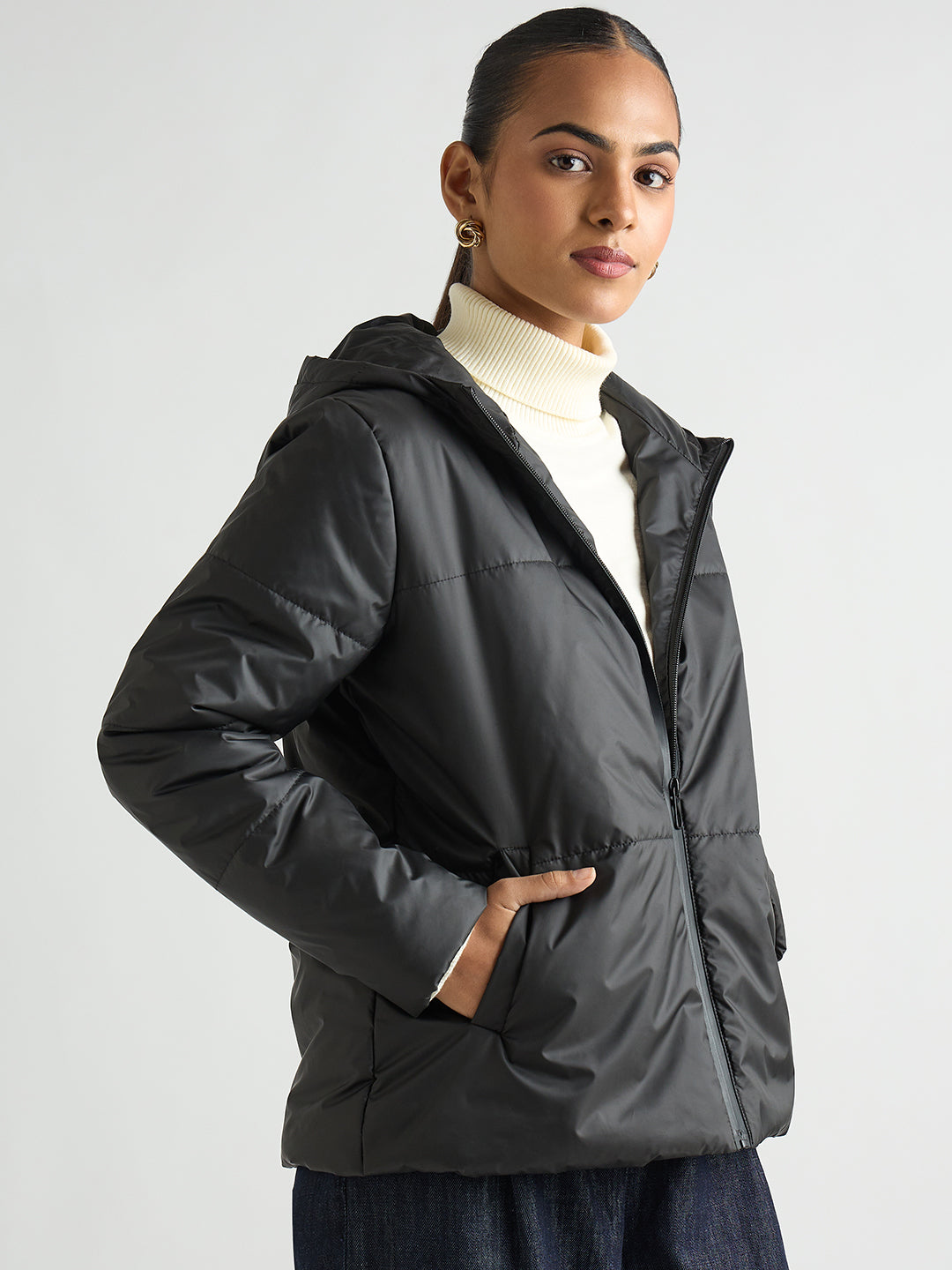 Black Hooded Puffer Jacket