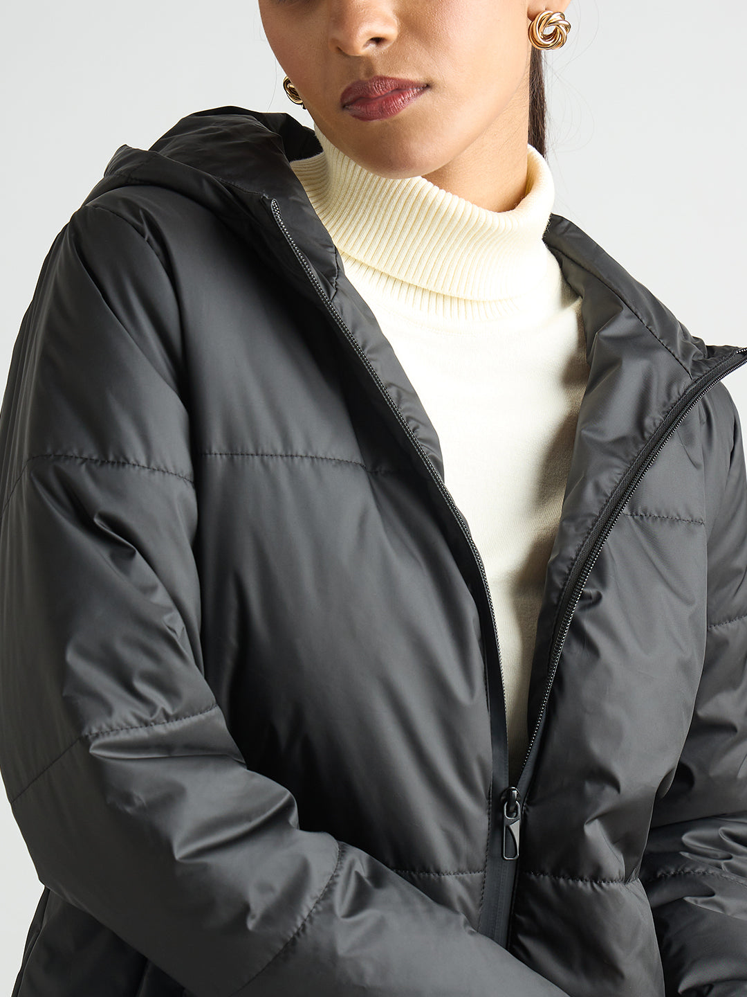 Black Hooded Puffer Jacket