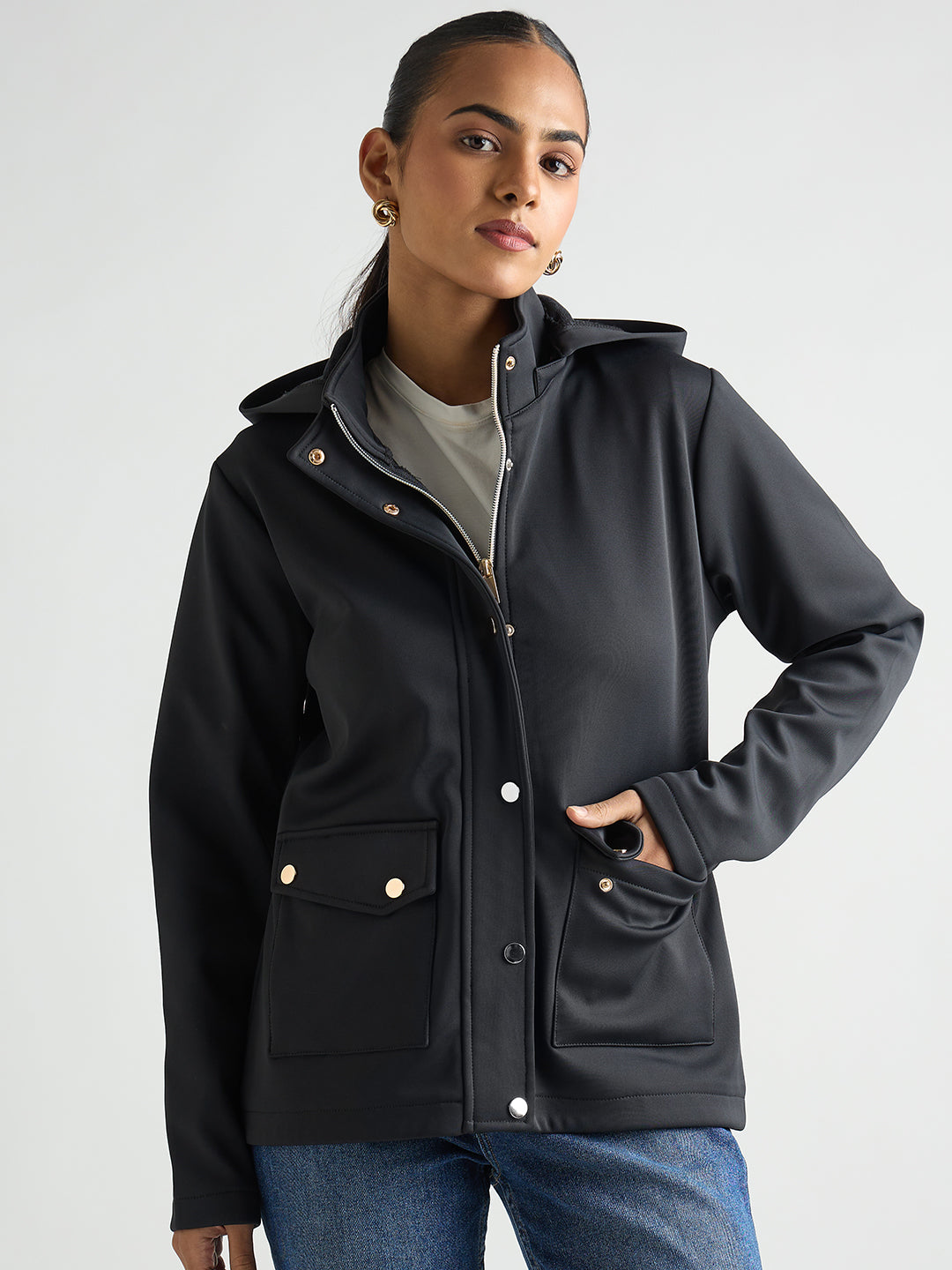 Navy Zip Up Hooded Jacket