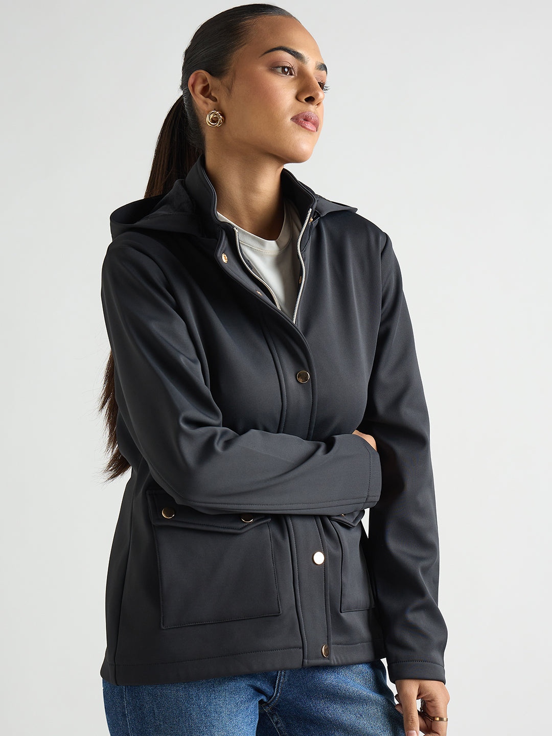 Navy Zip Up Hooded Jacket