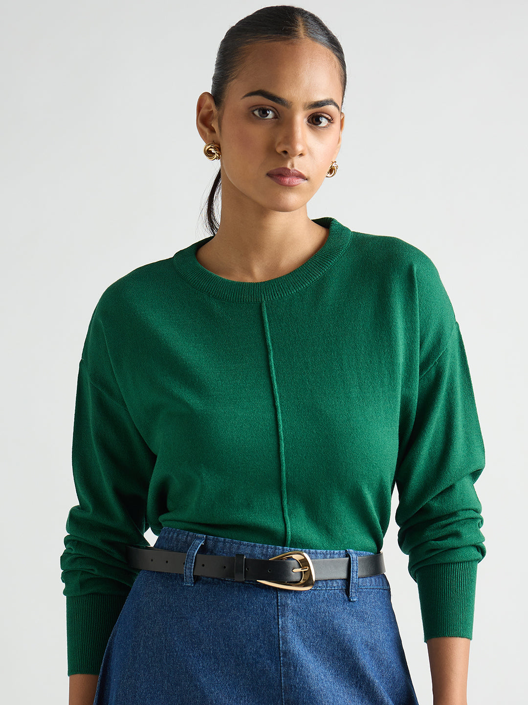 Bright Green Pintuck Detail Sweater