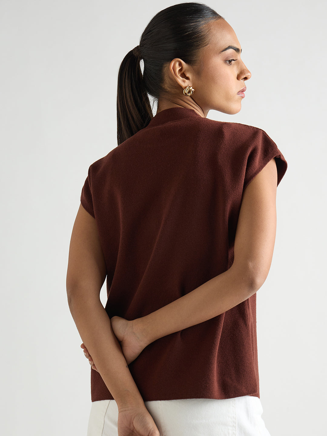 Coffee Brown High Neck Sweater Vest