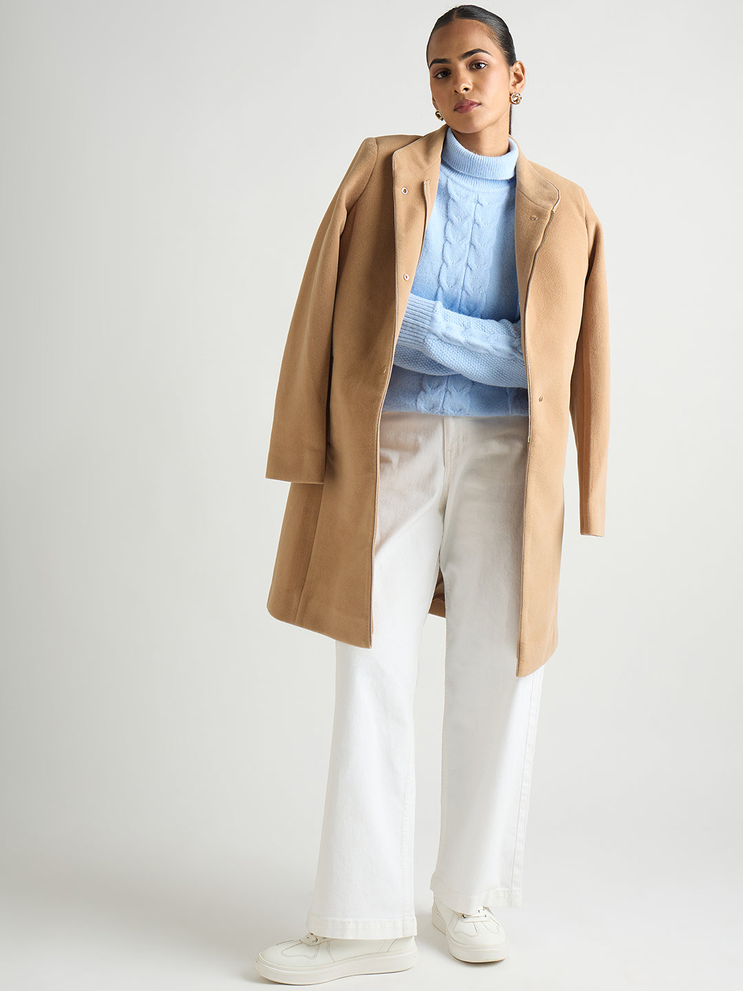 Light Blue Turtle Neck Cable Knit Sweater