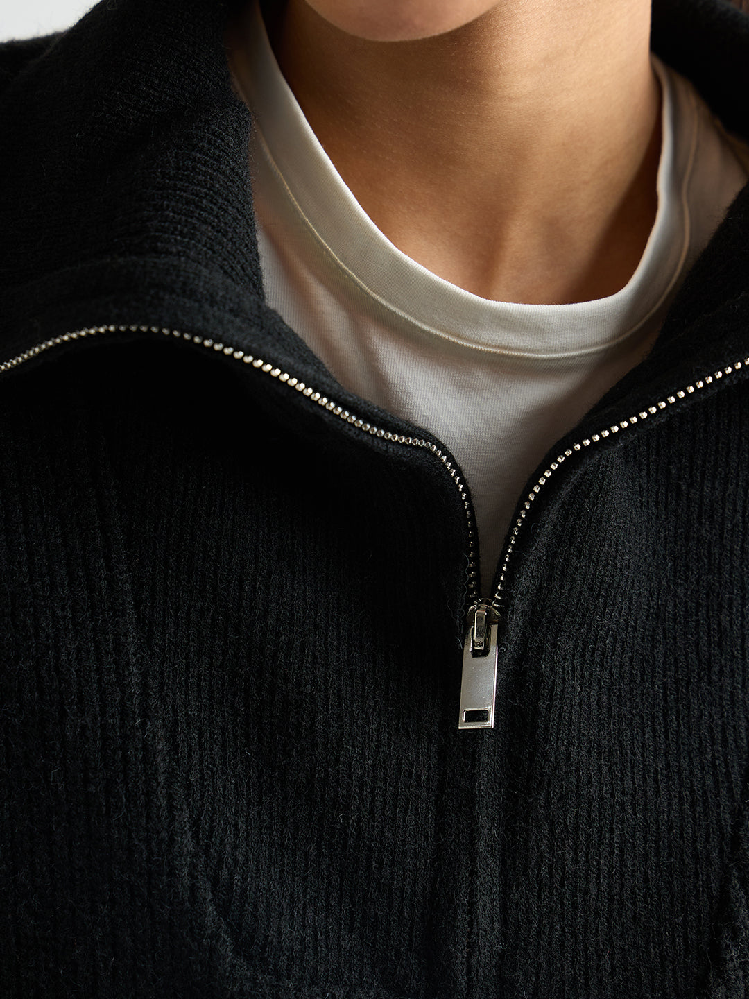 Black & White Striped Half Zipper Sweater