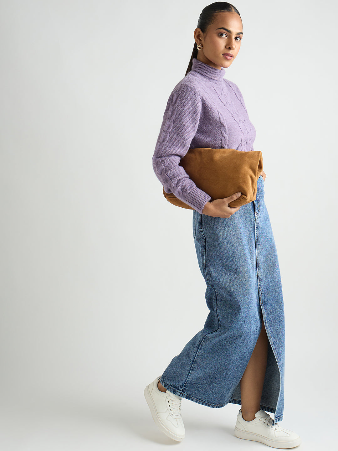 Mid-Blue Denim Maxi Skirt