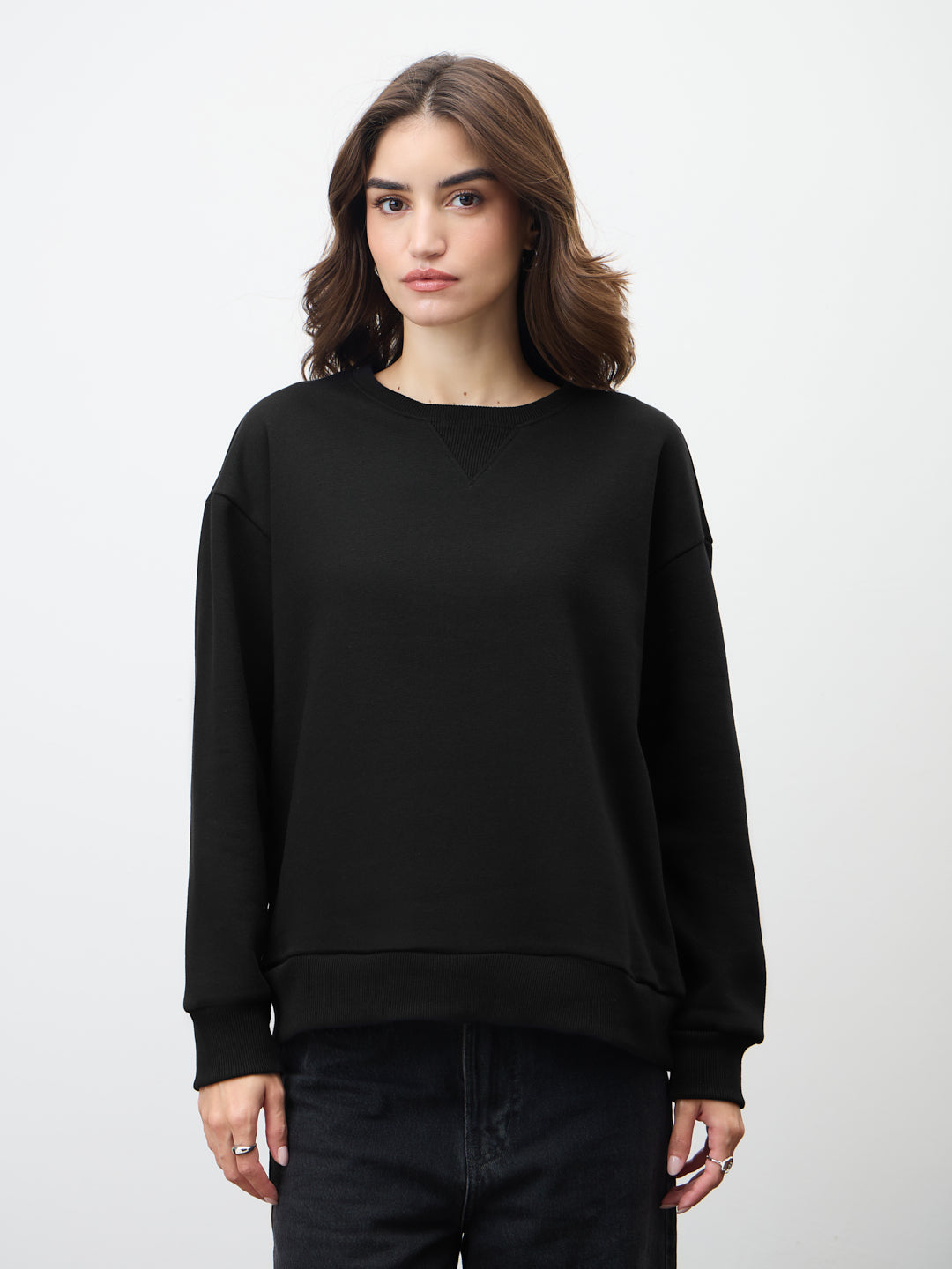 Black Crew Neck Fleece Sweatshirt
