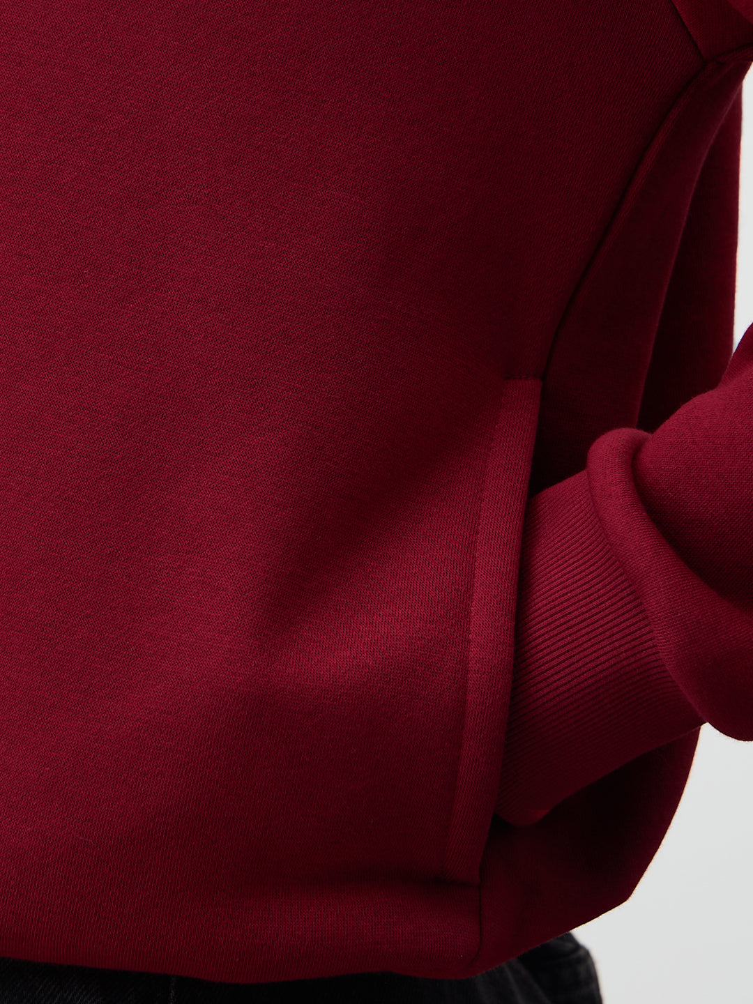 Red Half Zipper Fleece Crop Sweatshirt