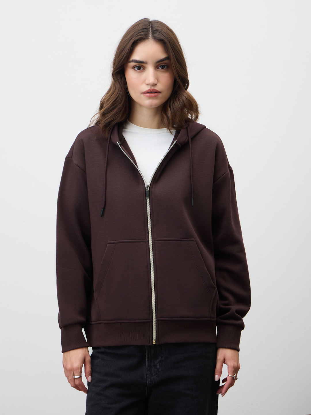Mocha Zip-Up Fleece Hoodie