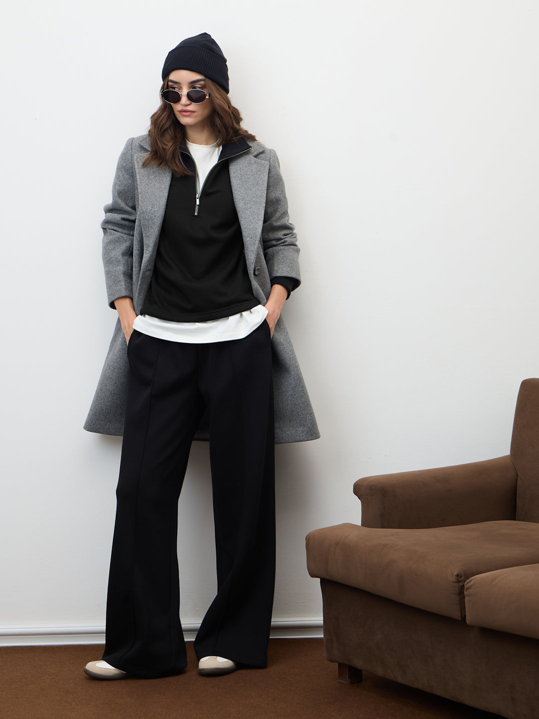 Black Half Zipper Fleece Crop Sweatshirt