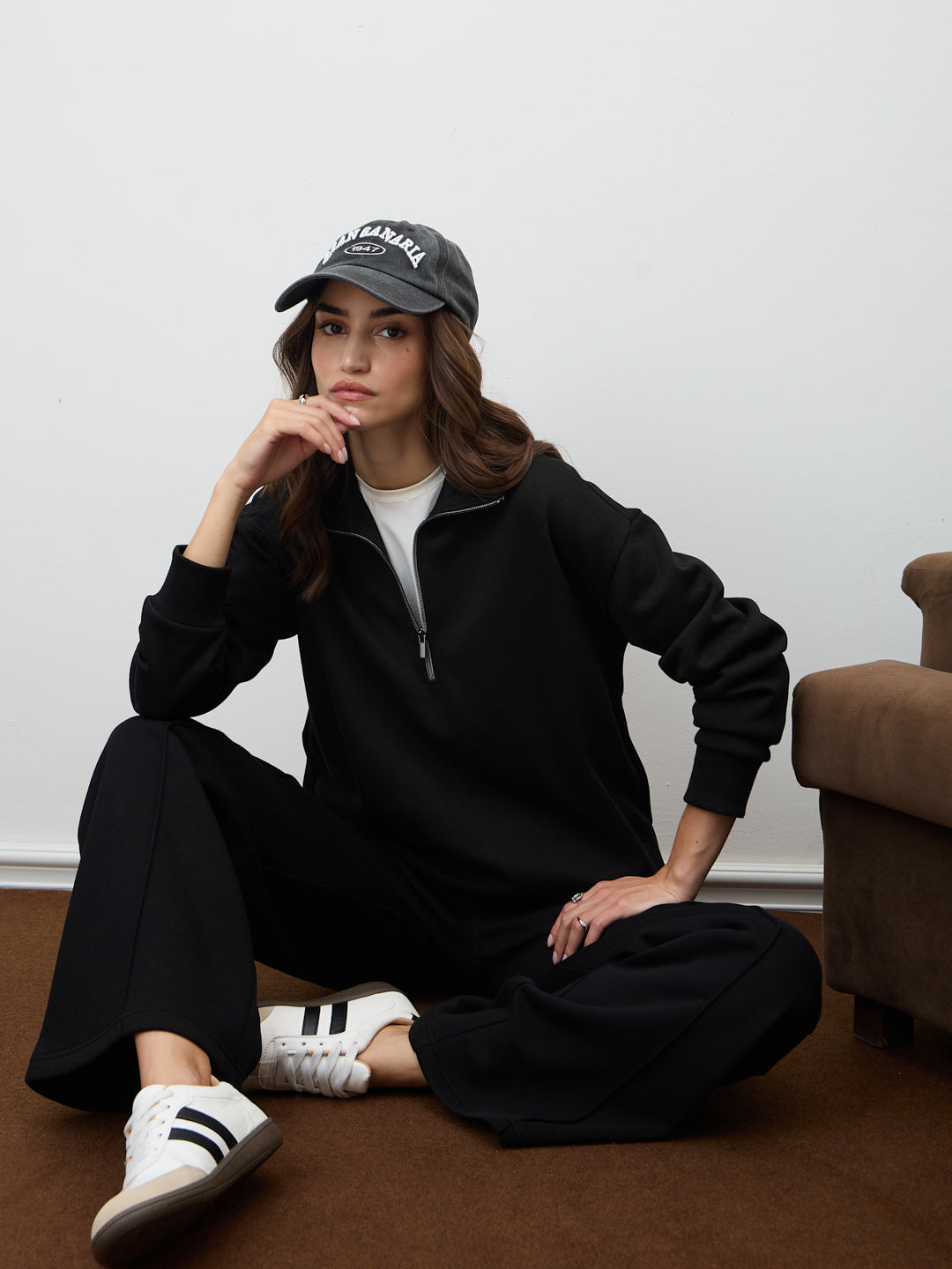 Black Wide Leg Fleece Trackpants
