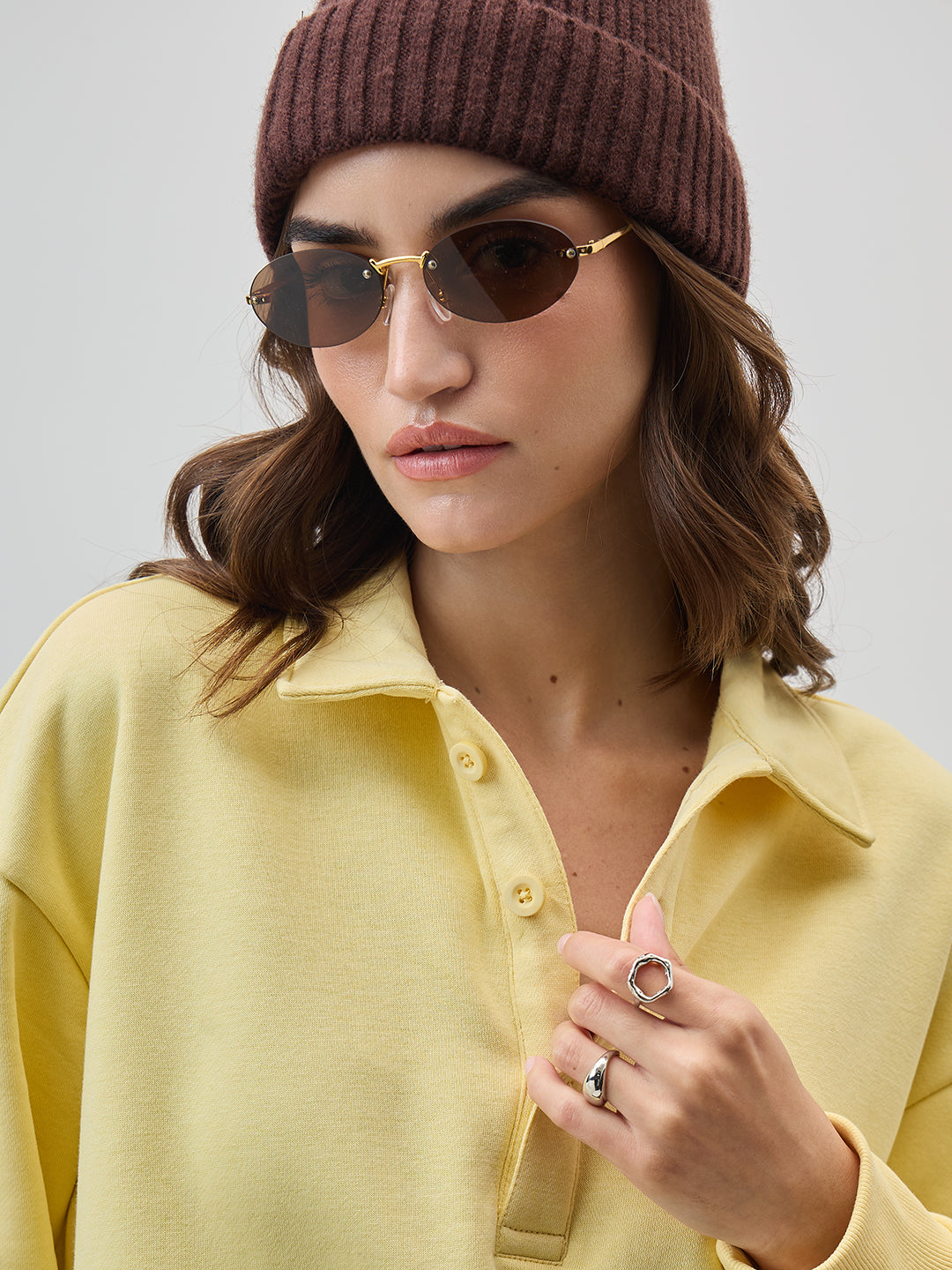 Butter Yellow Button Down Fleece Sweatshirt