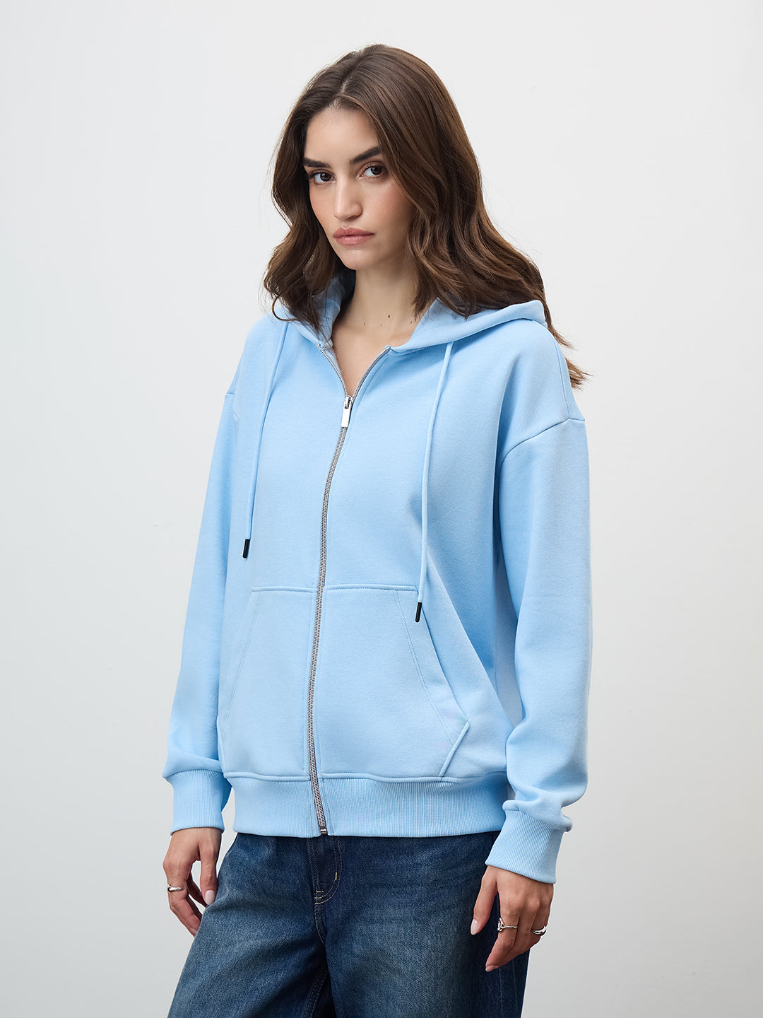 Icy Blue Zip-Up Fleece Hoodie