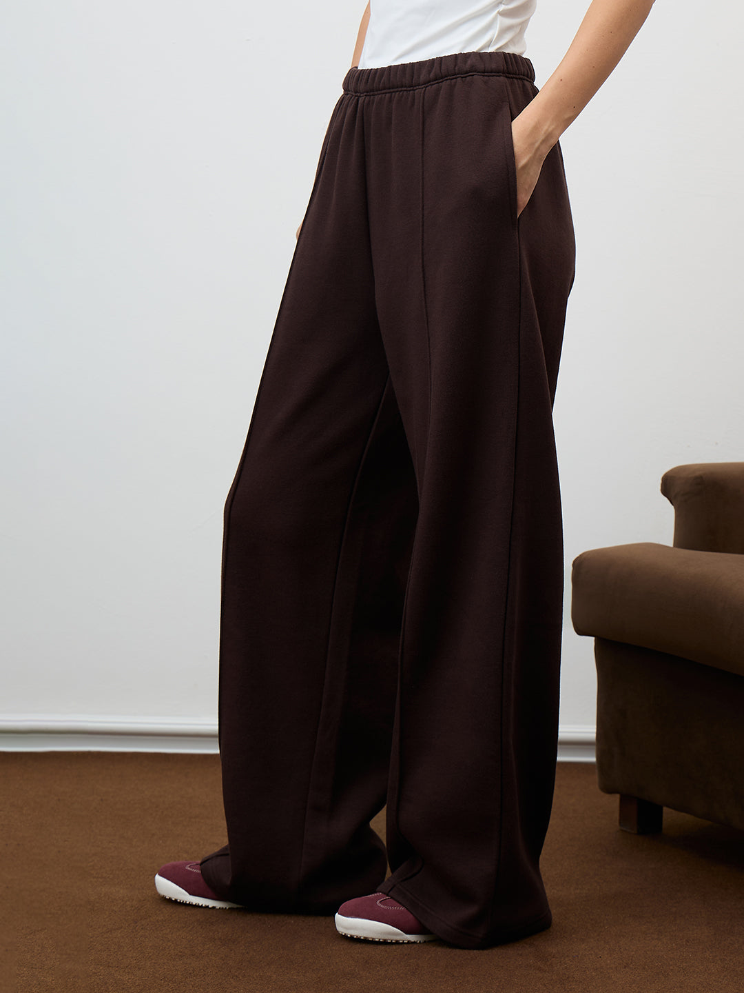 Mocha Wide Leg Fleece Trackpants