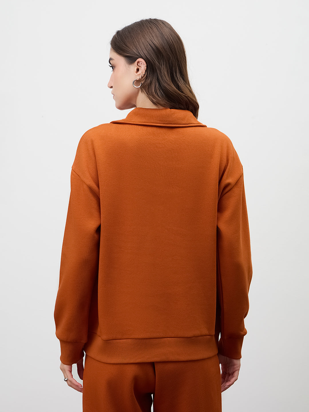 Rust Half Zipper Fleece Sweatshirt