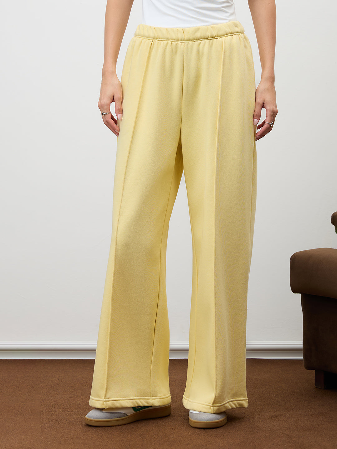 Butter Yellow Wide Leg Fleece Trackpants