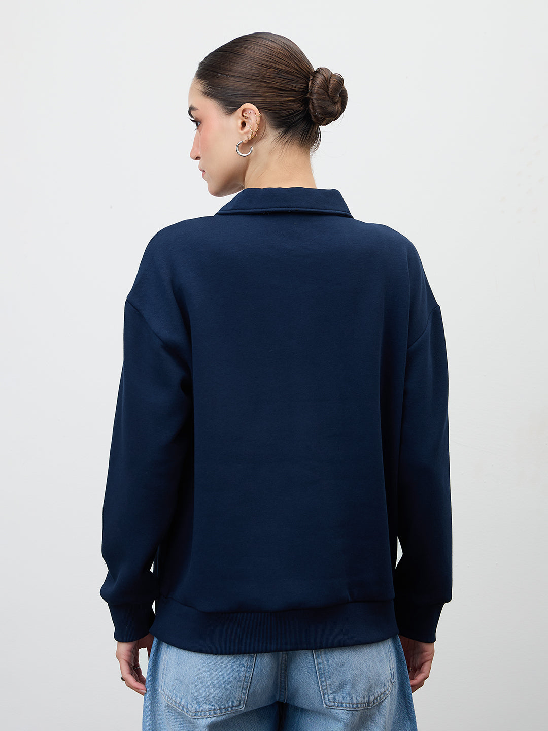 Navy Button Down Fleece Sweatshirt
