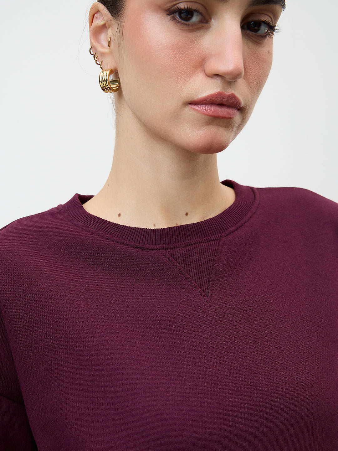 Wine Crew Neck Fleece Sweatshirt