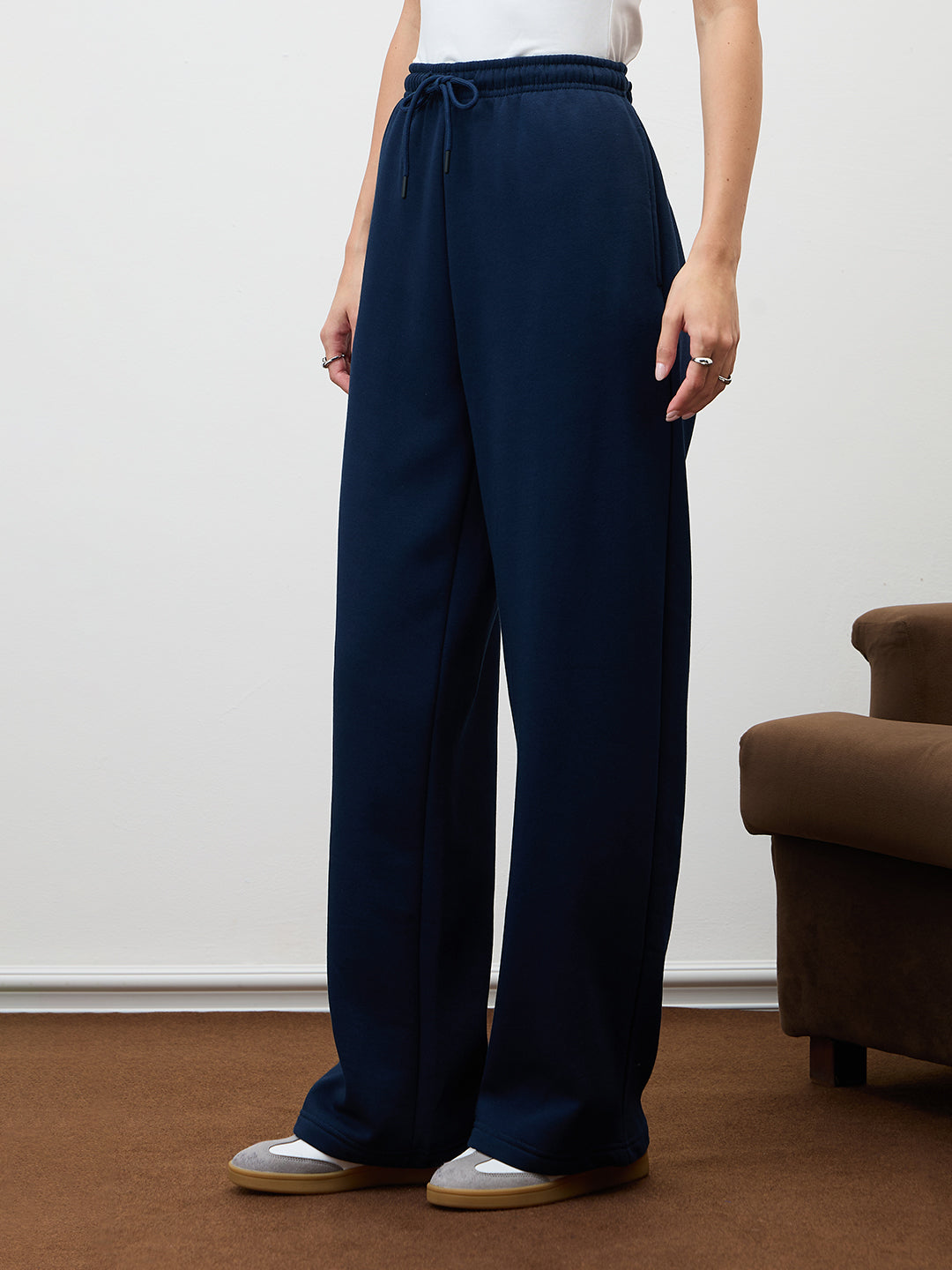Navy Straight Leg Fleece Trackpants