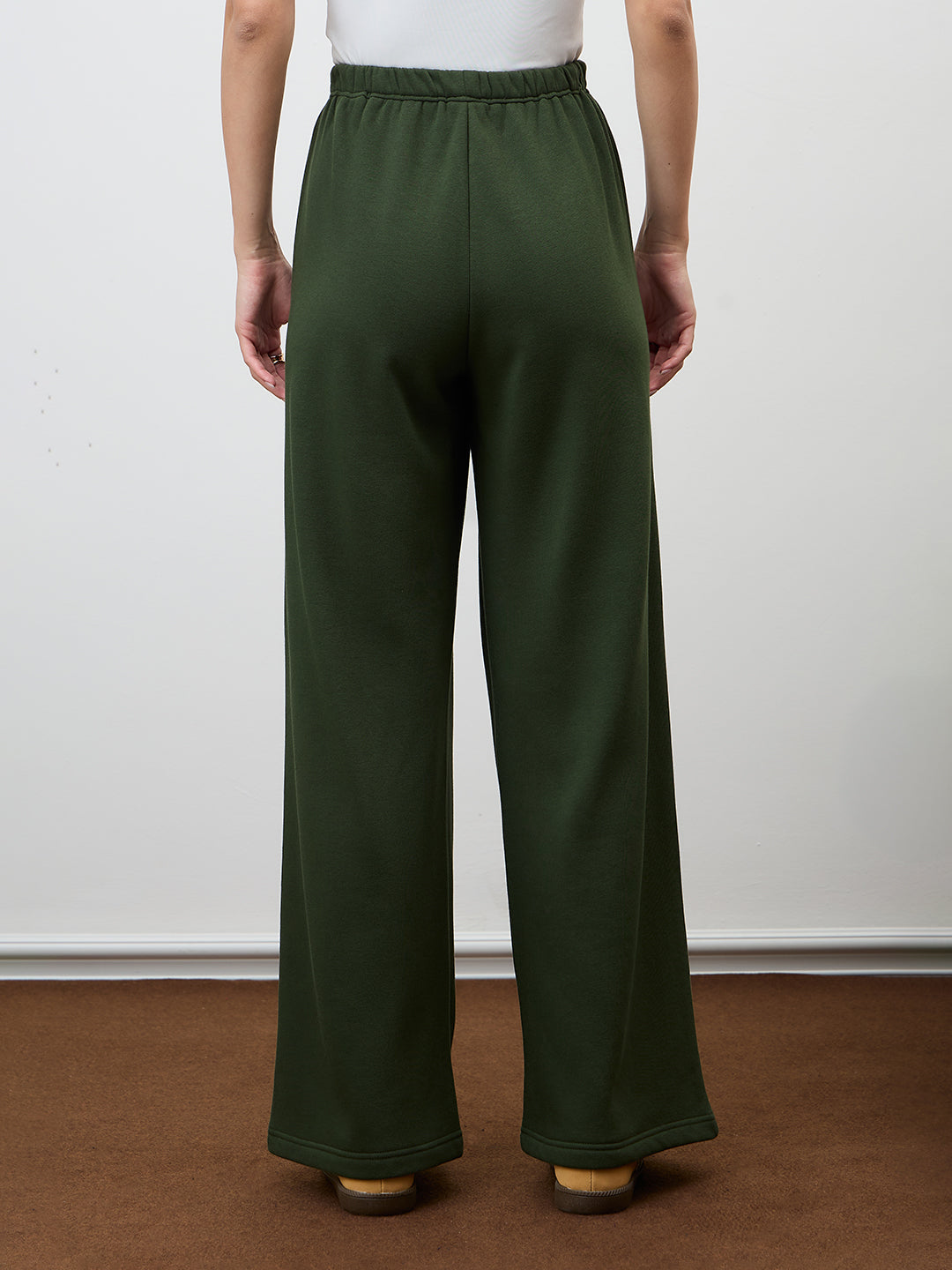 Olive Wide Leg Fleece Trackpants