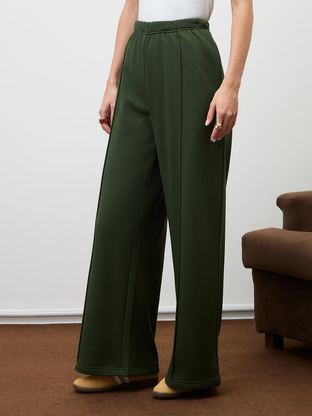 Olive Wide Leg Fleece Trackpants