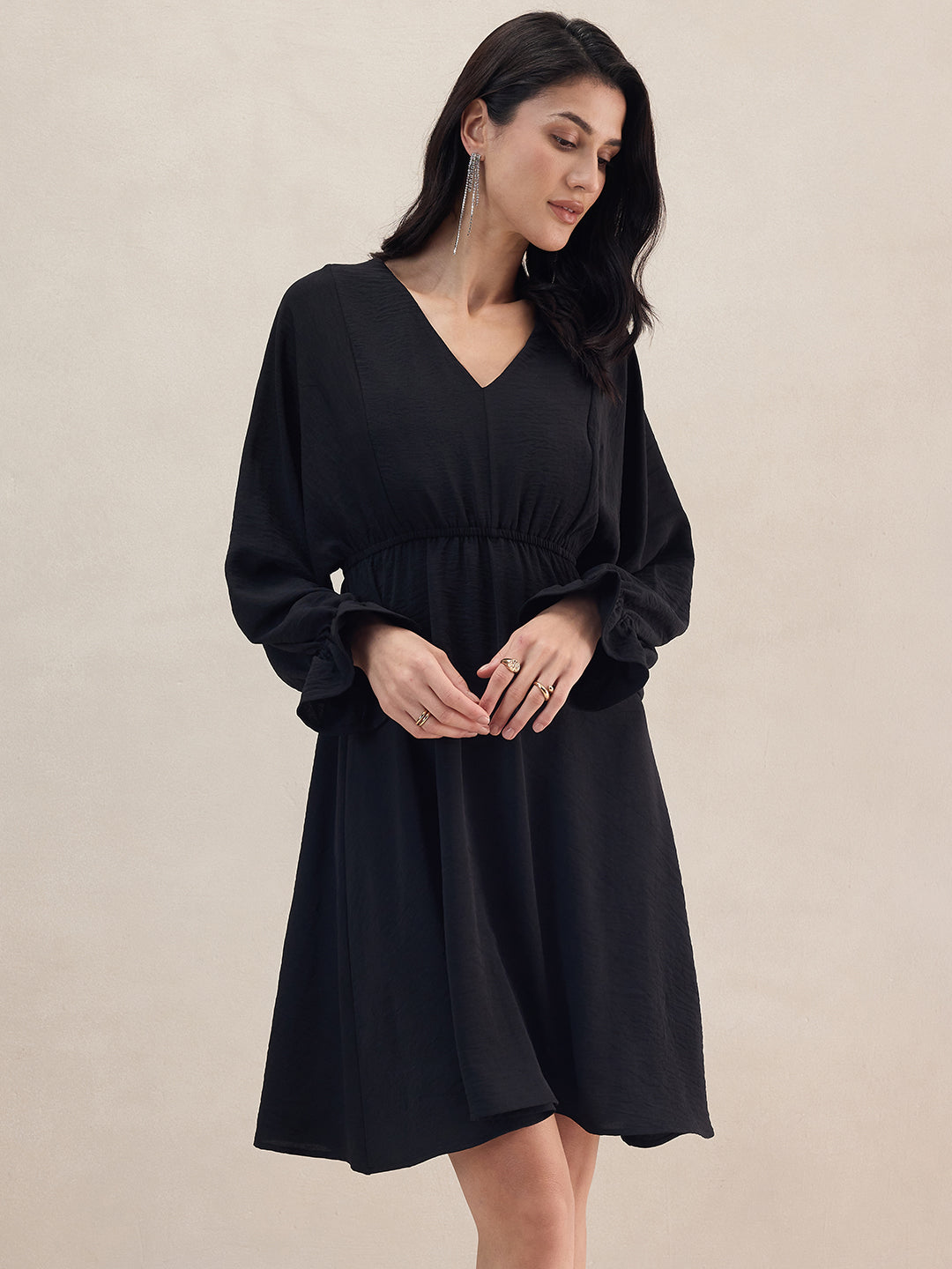Black Kimono Sleeve Midi Dresss