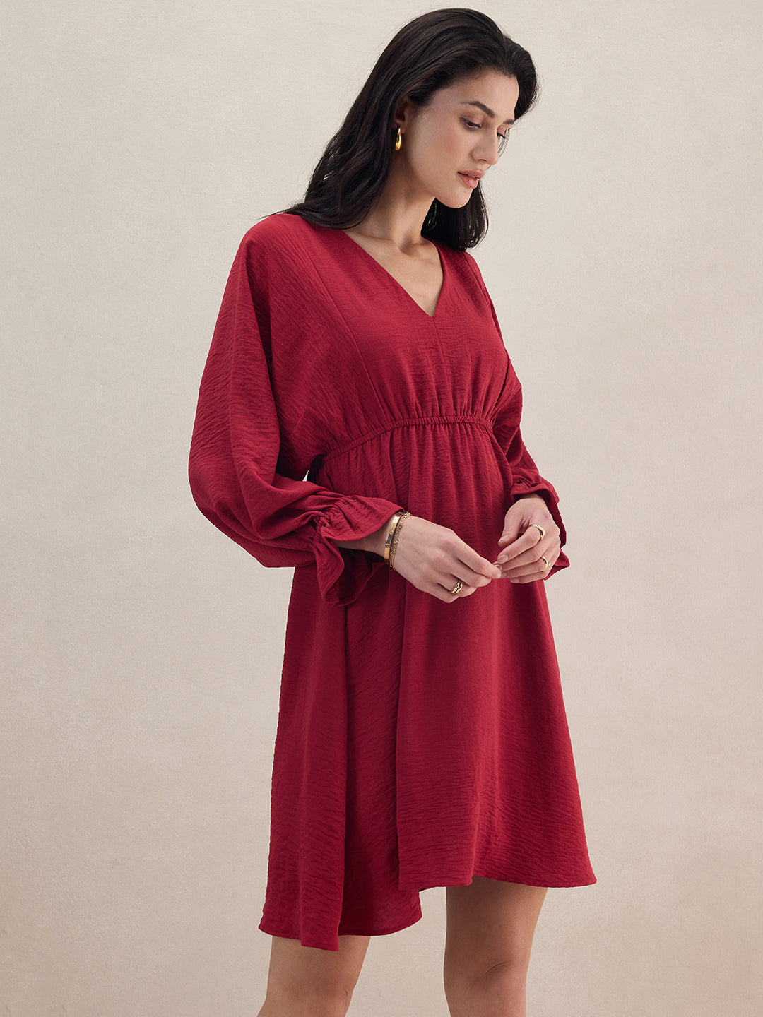 Red Kimono Sleeve Midi Dress