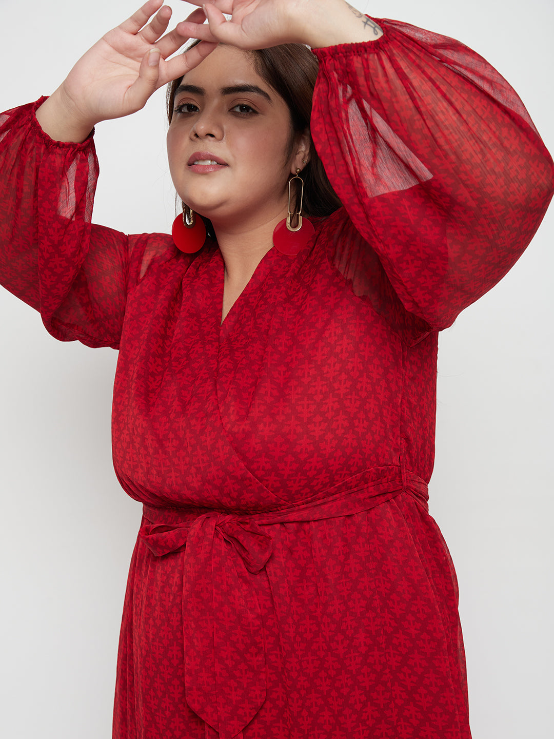 Red Ditsy Floral Printed Tiered Maxi Dress
