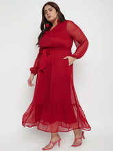 Red Ditsy Floral Printed Tiered Maxi Dress