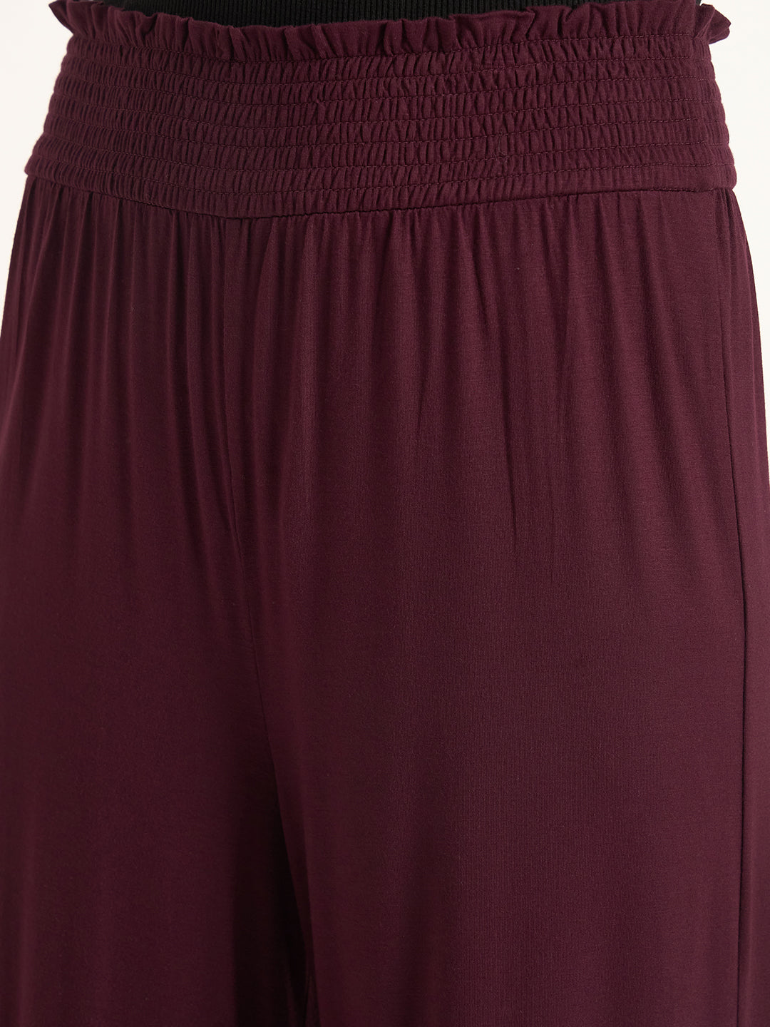 Bamboo Wine Knit Smocking Detail Wide-leg Pants