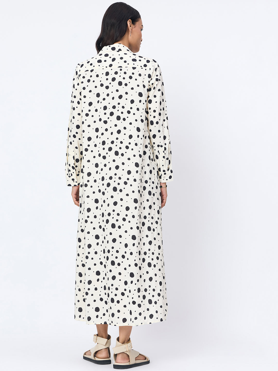White Polka Shirt Maxi Dress