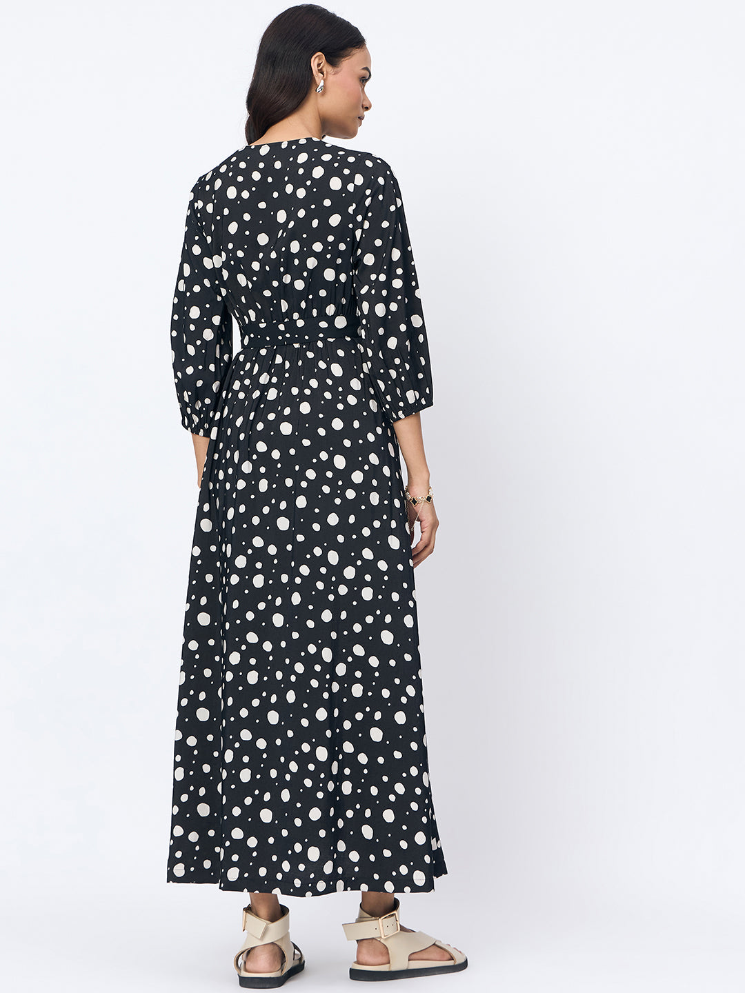 Black Polka Wrap Maxi Dress