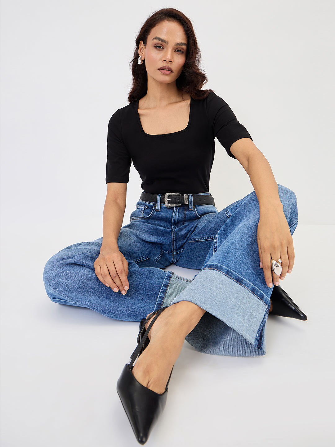Black Cotton Knit Bodysuit