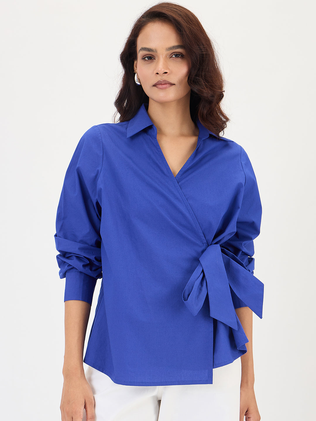 Royal Blue Poplin Wrap Top