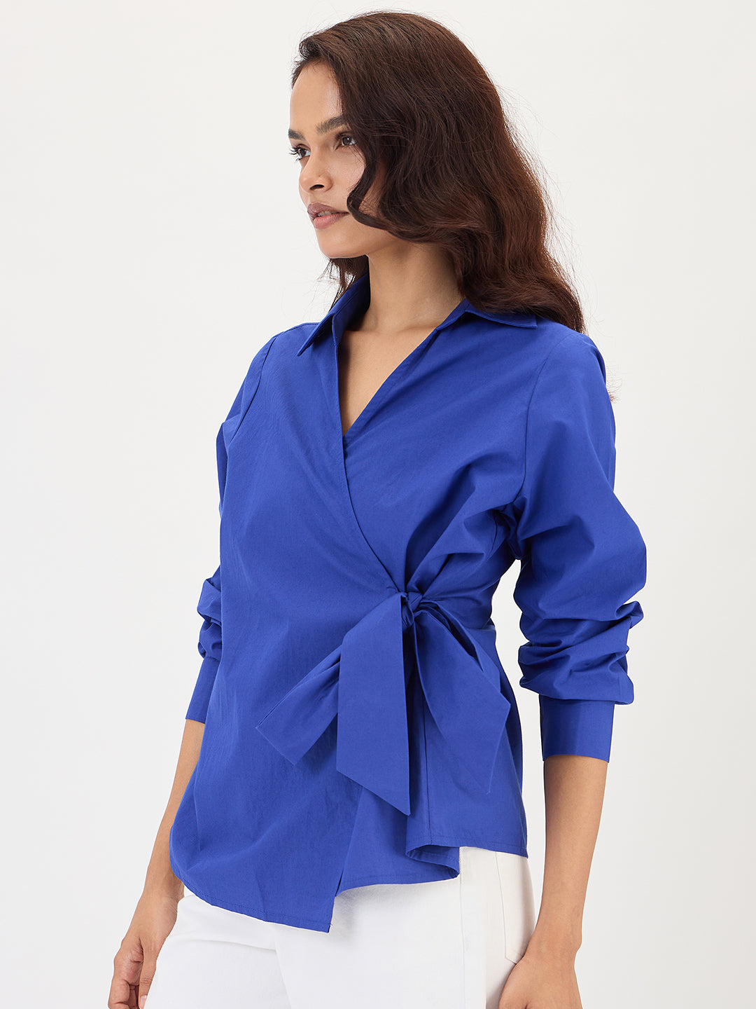 Royal Blue Poplin Wrap Top
